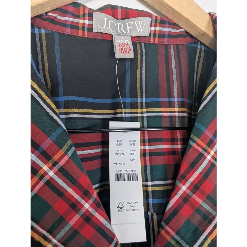 NWT J.Crew Stewart Tartan Plaid Relaxed Cotton Button Down Pajama Top